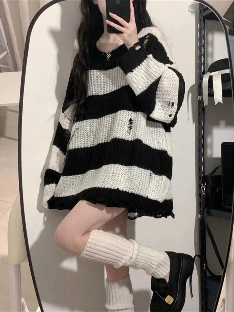 Deeptown Pink Striped Vintage Knitted Sweater - Kia Day Design