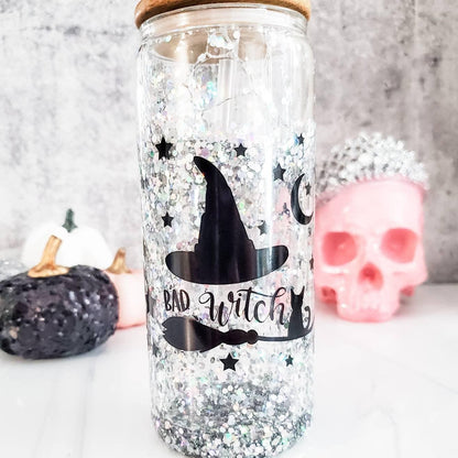 Bad Witch Halloween Snow Globe Glitter Iced Coffee Cup - - Drinkware