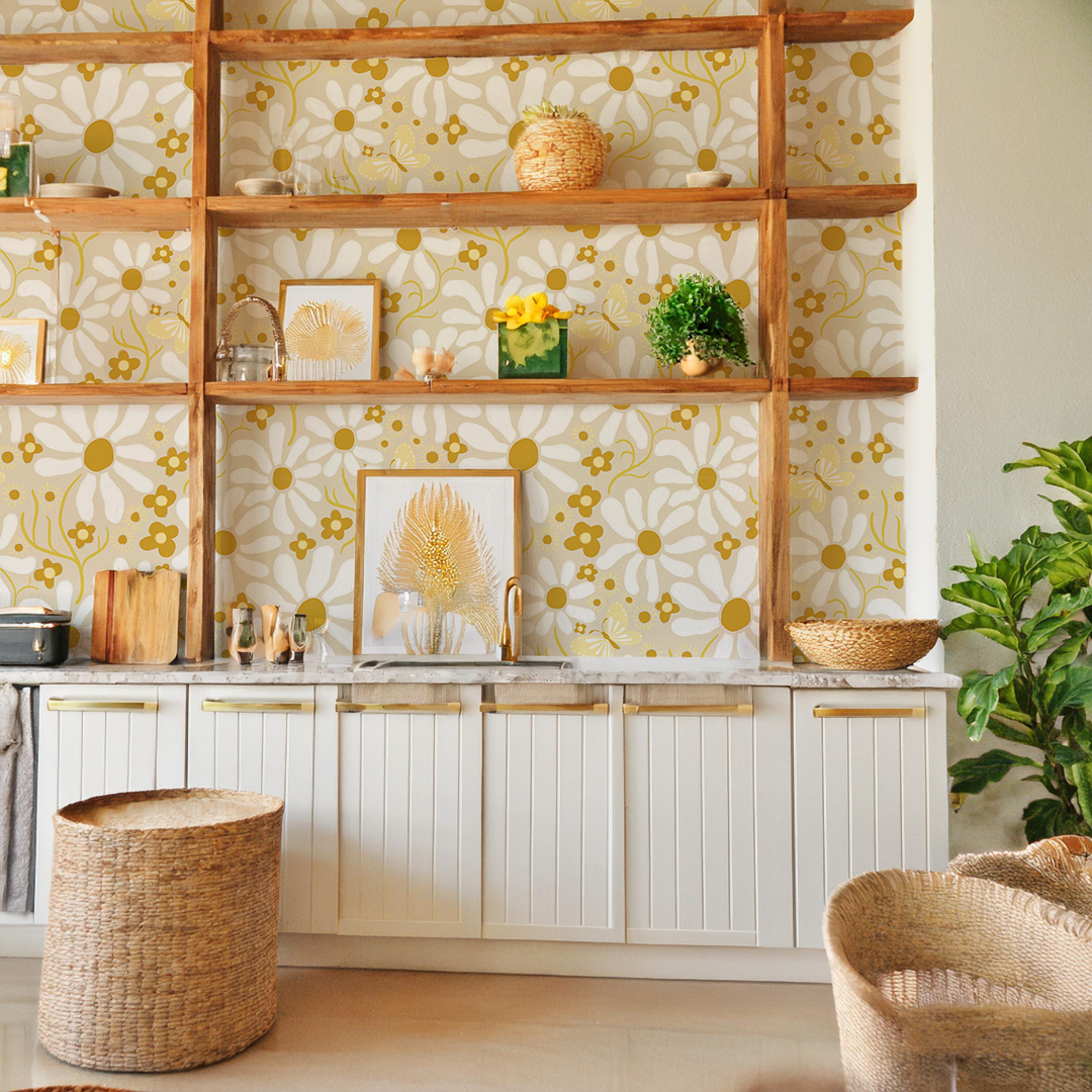 Spring Daze Wallpaper, tan- Samantha Santana Creative- {{Product type}}
