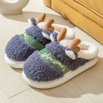 Thick Sole Christmas Deer Slippers Navy 11-11.5(CN44-45)