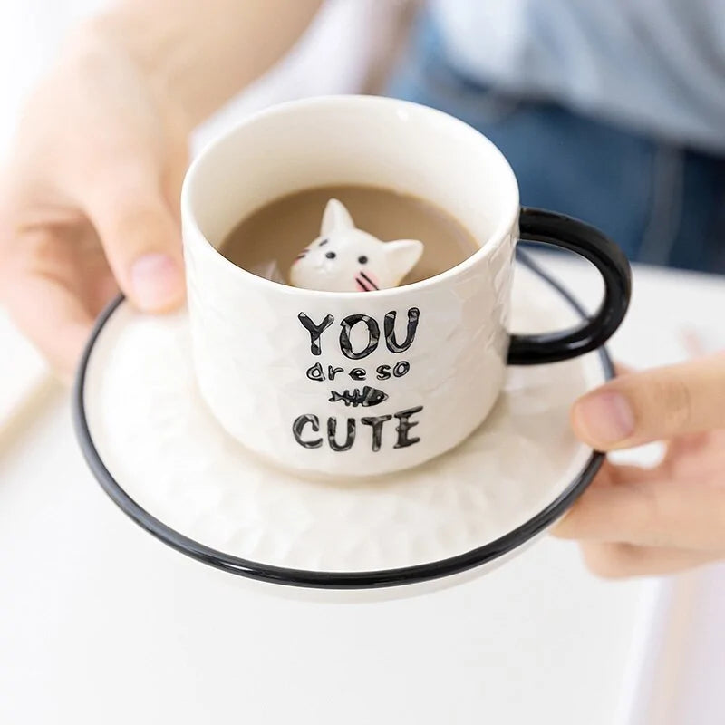 Cute Cat Relief Ceramics Mug - Kia Day Design