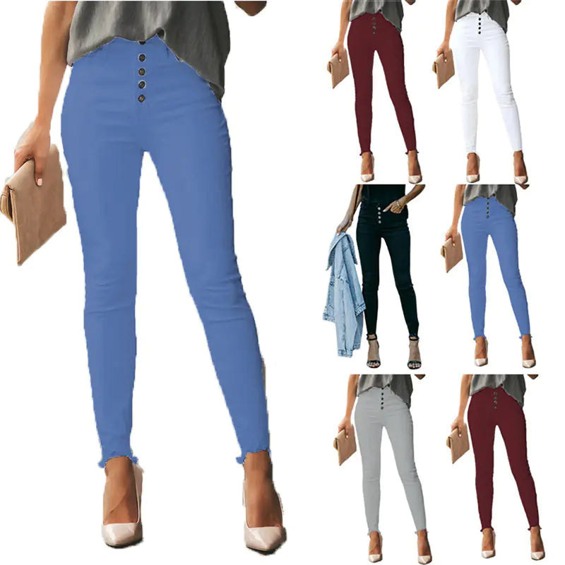 Casual Women's Solid Color Button Trousers - Kia Day Design