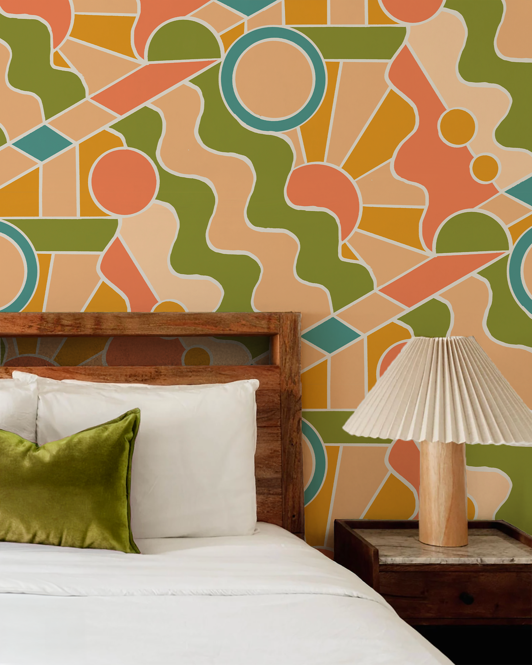 Day Trippin' Wallpaper, olive green, peach, coral and blue- Samantha Santana Creative- {{Product type}}