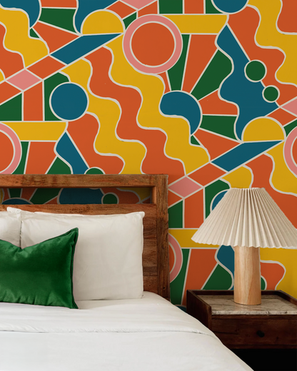 Day Trippin' Wallpaper, yellow, orange, pink and green- Samantha Santana Creative- {{Product type}}