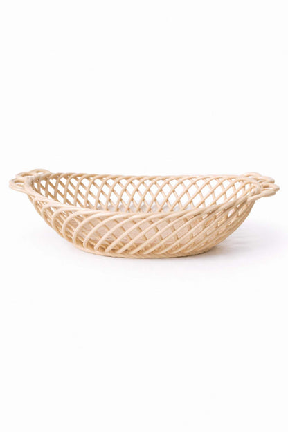 Ceramic Oval Basket – Hand-Woven Dish in White, Beige & Pink Glazed Porcelain - Beige - Bowl