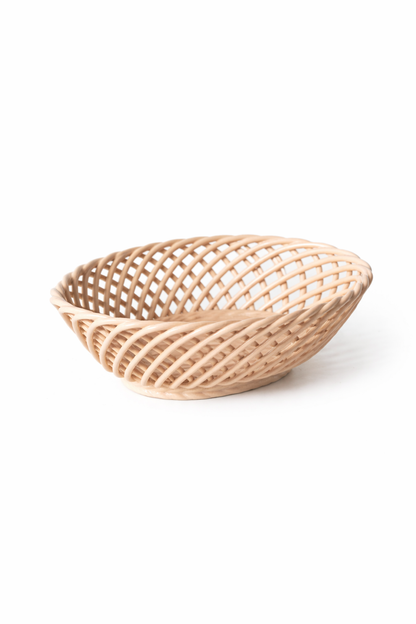Hand-Woven Ceramic Basket -Small Oval Porcelain Dish in White, Beige & Pink - Beige - Bowl