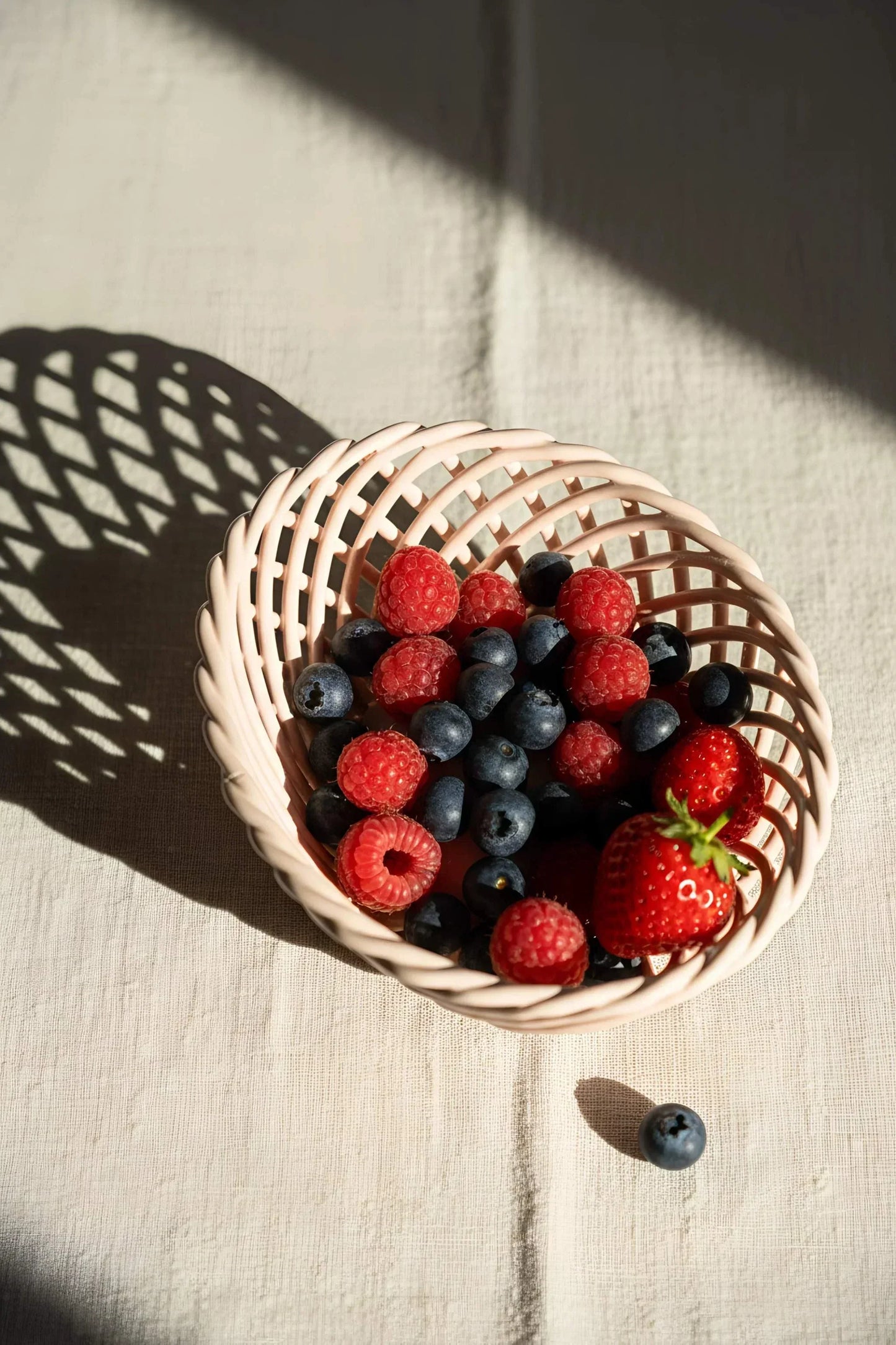 Hand-Woven Ceramic Basket -Small Oval Porcelain Dish in White, Beige & Pink - - Bowl
