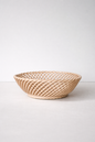 Ceramic Round Hand-Woven Basket – White, Beige & Pink Glazed Porcelain - Beige - Bowl
