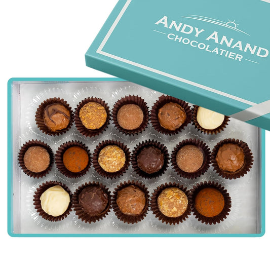 Andy Anand Assorted Belgian Chocolate Truffles Gift Box 16 pc – Handmade Creamy Filled Gourmet Chocolates - - Food & Beverages > Desserts & Sweets > Chocolate