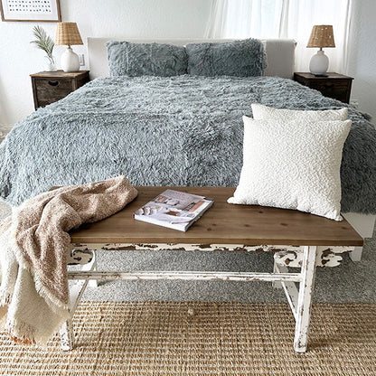 Distressed White Finish Wooden Bench - - Whats trending