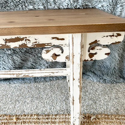 Distressed White Finish Wooden Bench - - Whats trending