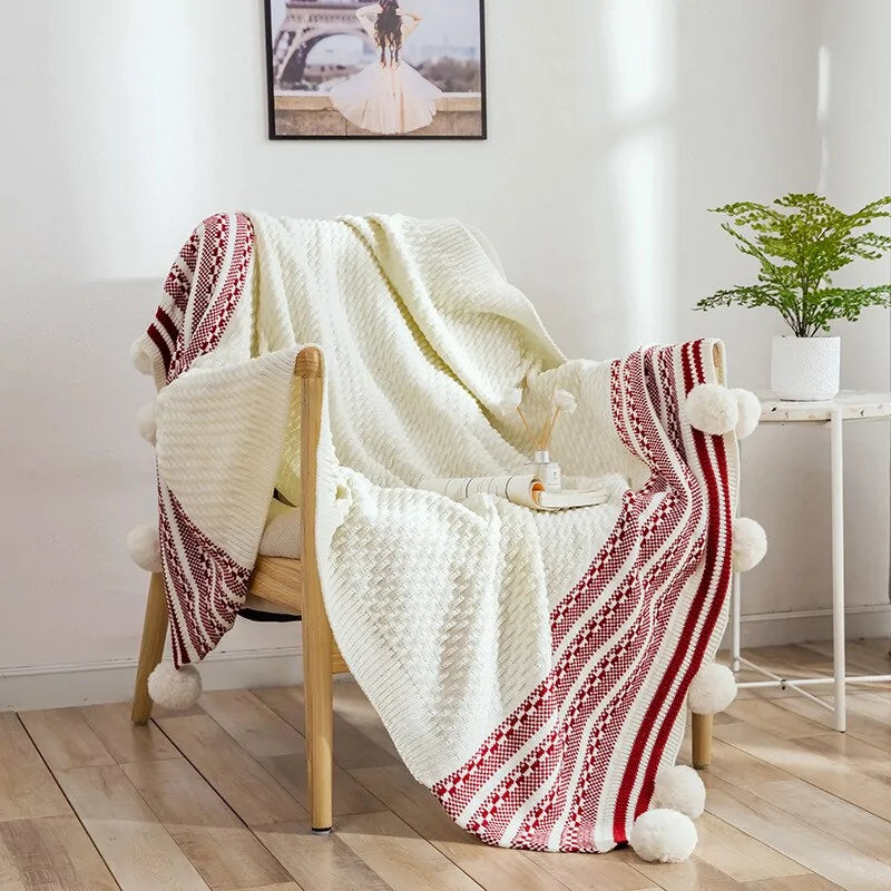 European-Style Striped Knitted Throw Blanket