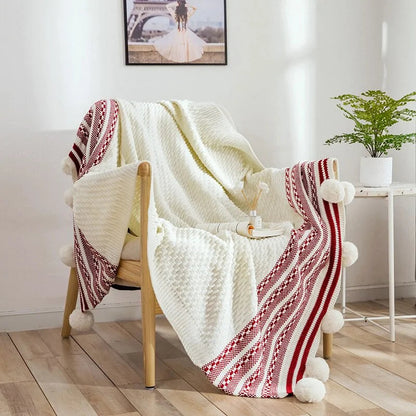 European-Style Striped Knitted Throw Blanket Kia Day Design