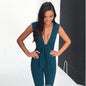 Deep Black V Fitted Sexy Jumpsuit Green Small