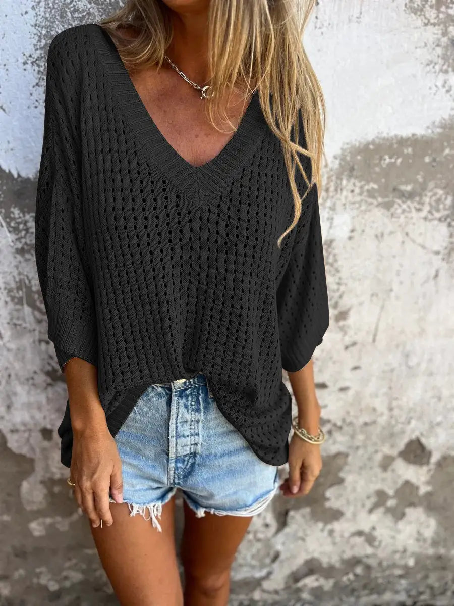 Women Hollow Out Knitted Shirt