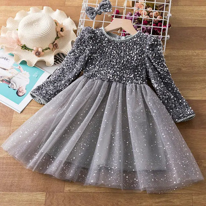 Spring Sequin Girls Dress grey 7T (140)