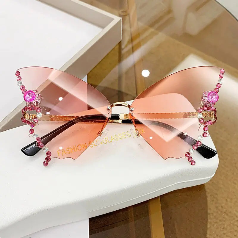 Diamond Butterfly Sunglasses Women Rimless Oversized Kia Day Design
