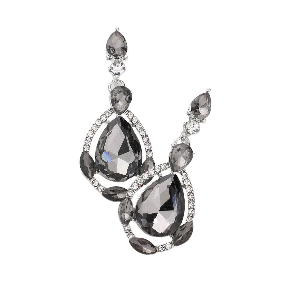 Crystal Rhinestone Teardrop Evening Earrings - - Earrings