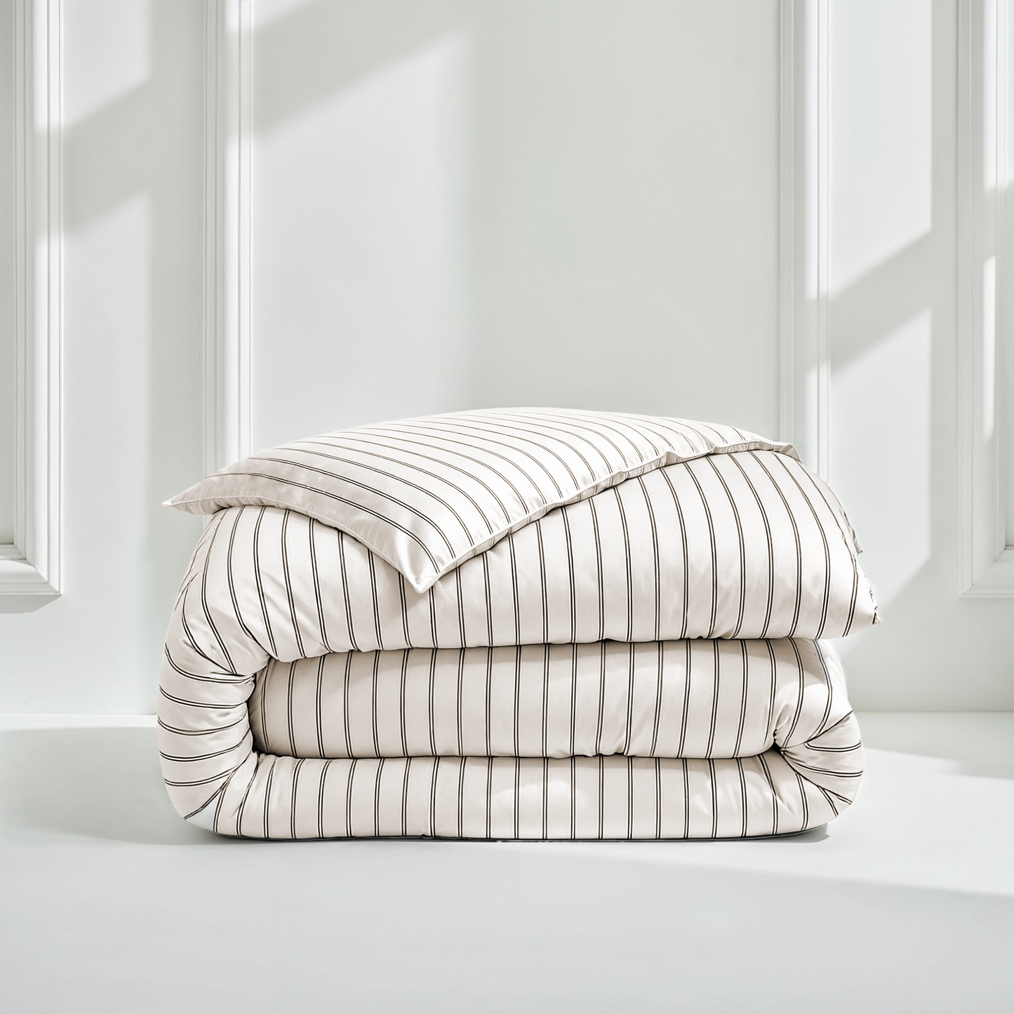 Luxe Australian Sateen Duvet Cover - Black Mini Stripes Button Closure - Home - Bed