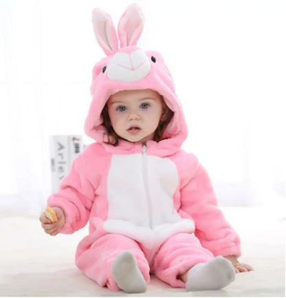 Cartoon Flannel Baby Rompers Pink Rabbit