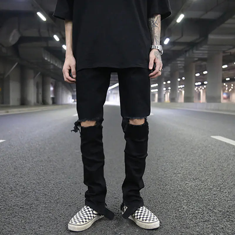 High Street Style Slim Fit Button Design Ripped Jeans - Kia Day Design
