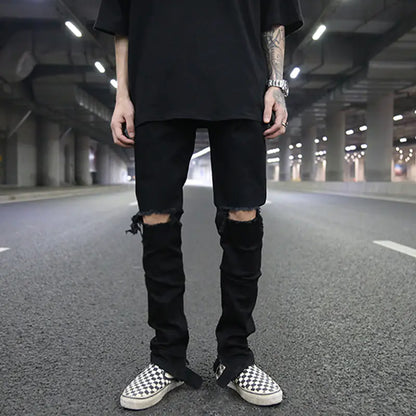 High Street Style Slim Fit Button Design Ripped Jeans - Kia Day Design