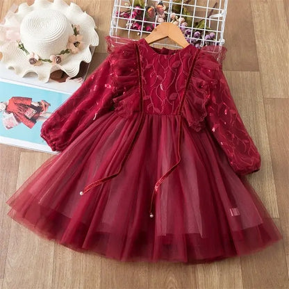 Spring Sequin Girls Dress Red 4T (110)