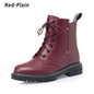 Genuine Leather Womens Chunky Heel Ankle Boots - Wine Red 35 - boots