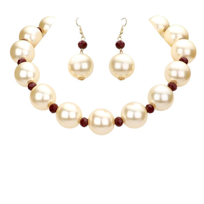Chunky Pearl Necklace - Cream Burgundy - Necklaces