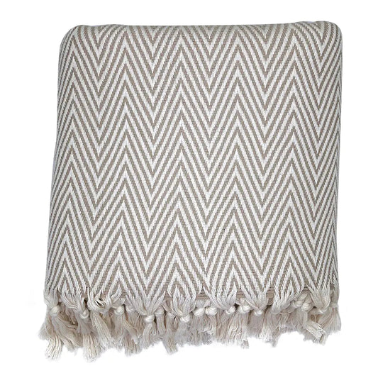 Beige King Chunky Chevron Turkish Throw Blanket - - blanket