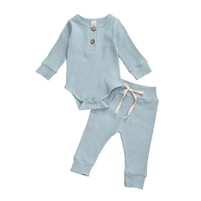 Babies Knit Long Sleeve Romper and Pants Light Blue 0-6 Months