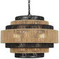 Open Box Prime Ray Luster Boho 24 in. 6-Light 7-Tier Hand Woven Rattan Pendant Chandelier Light with Large Shade and Black Finish - - Open Box Prime Ray Luster Boho 24 in. 6-Light 7-Tier Hand Woven Rattan Pendant Chandelier Light with Large Shade and Black Finish