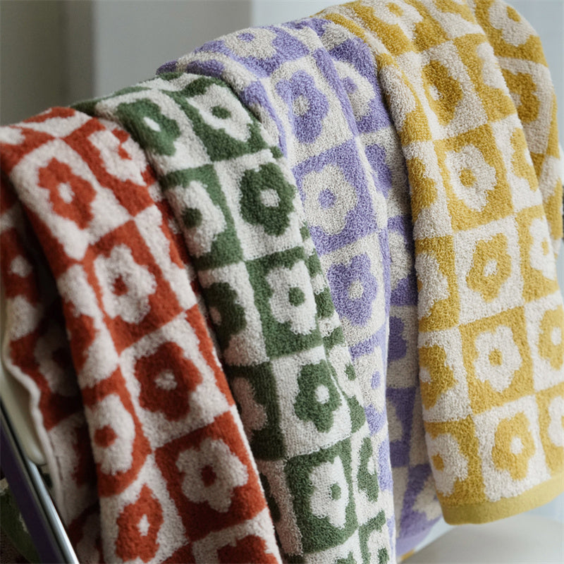 Plaid Series Towel Bath Towel Cherry Blossom Absorbent Facial Towel - -