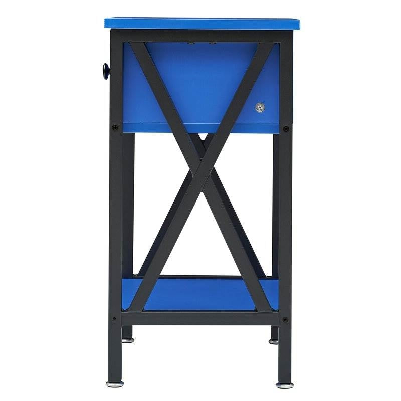 Set of 2 - 1 Drawer Nightstand in Dark Blue and Black - - Bedroom > Nightstand and Dressers
