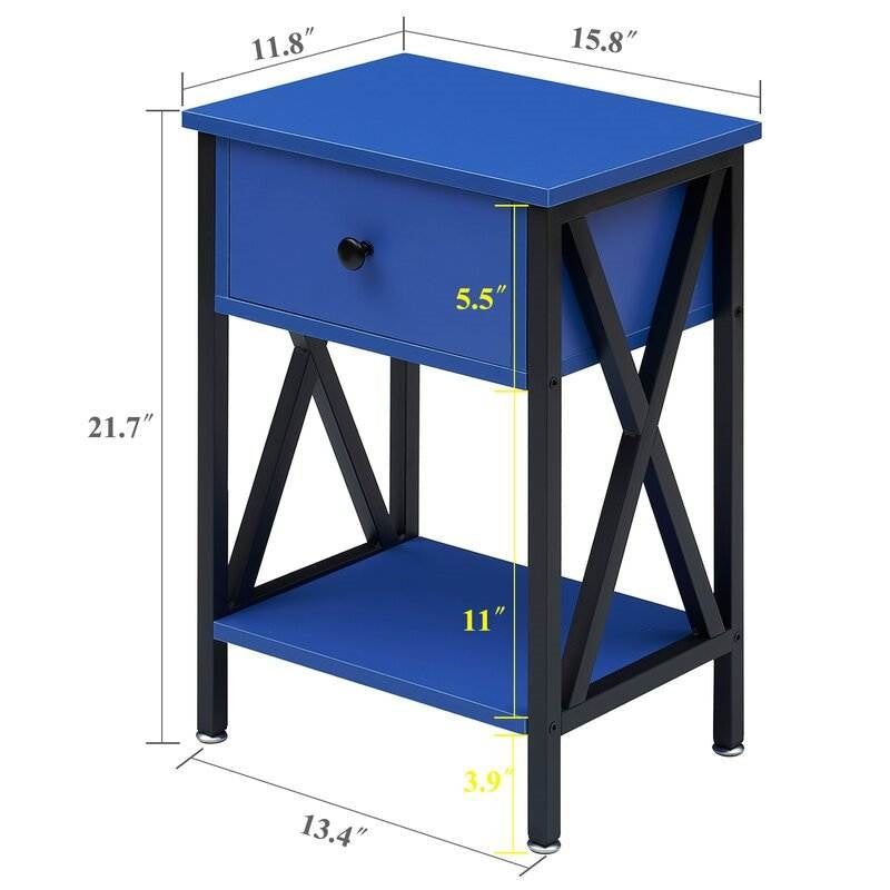 Set of 2 - 1 Drawer Nightstand in Dark Blue and Black - - Bedroom > Nightstand and Dressers