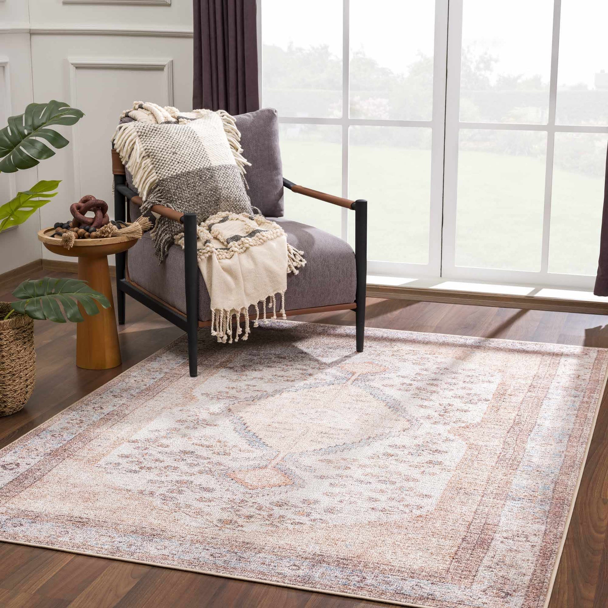 Analu Peach Washable Area Rug - - Rugs