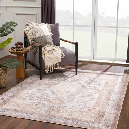 Analu Peach Washable Area Rug - - Rugs