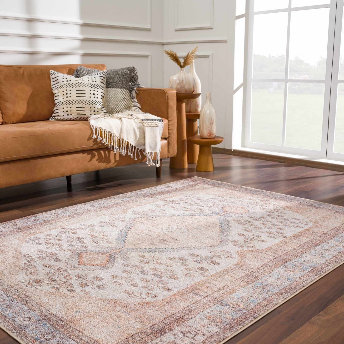 Analu Peach Washable Area Rug - - Rugs