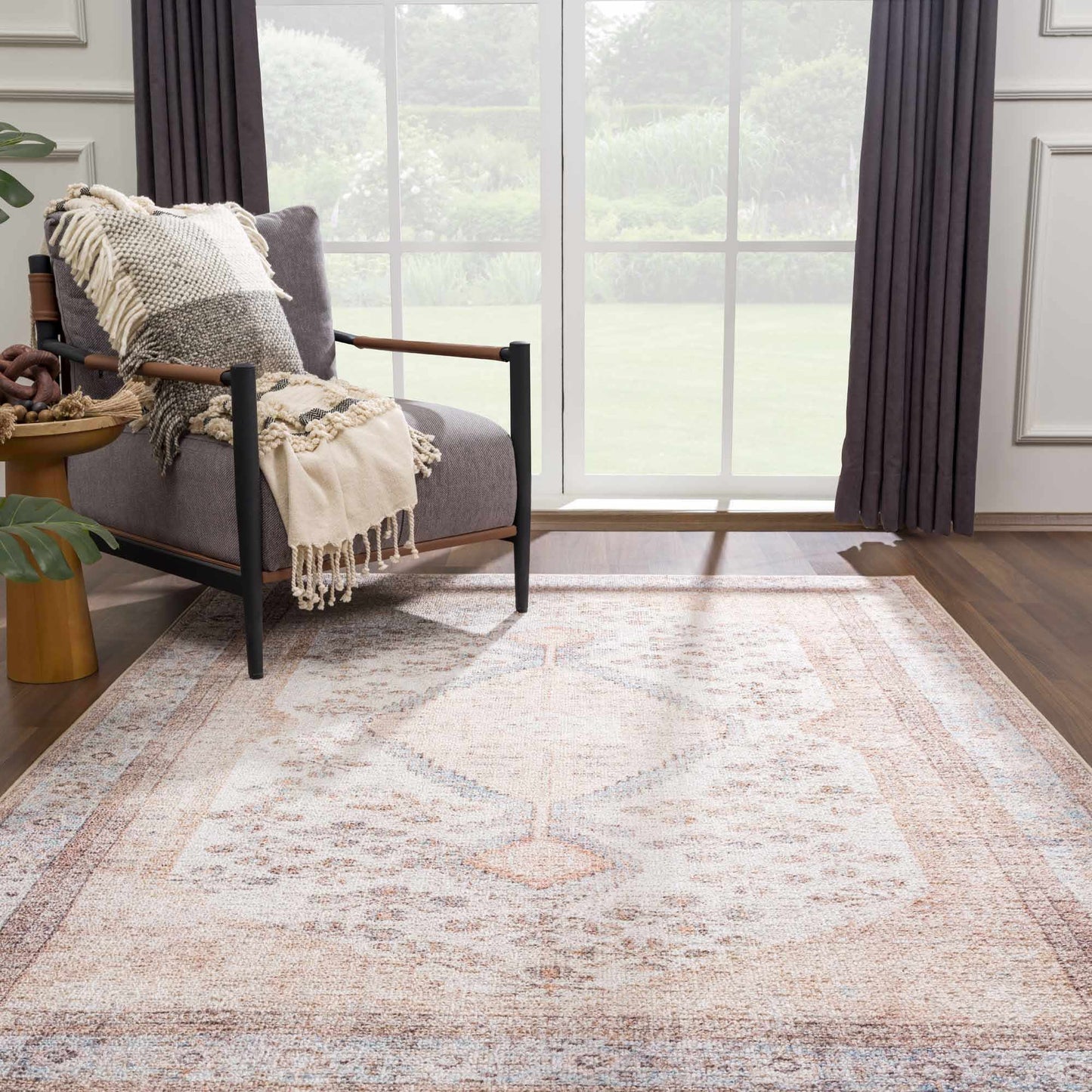 Analu Peach Washable Area Rug - - Rugs