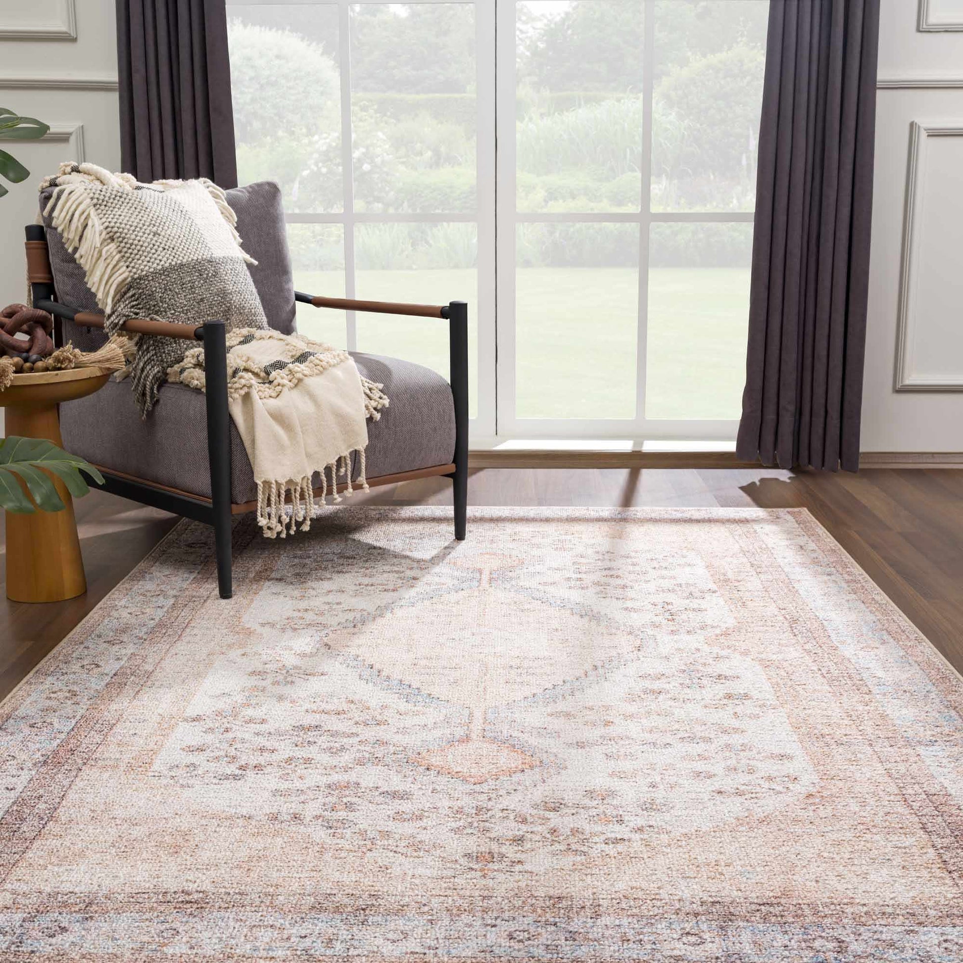 Analu Peach Washable Area Rug - - Rugs