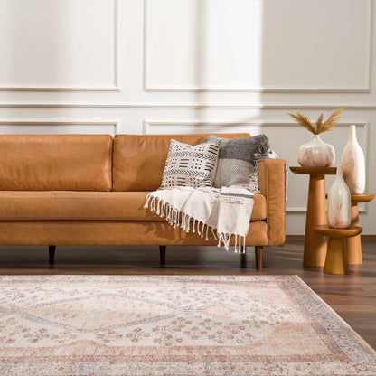 Analu Peach Washable Area Rug - - Rugs