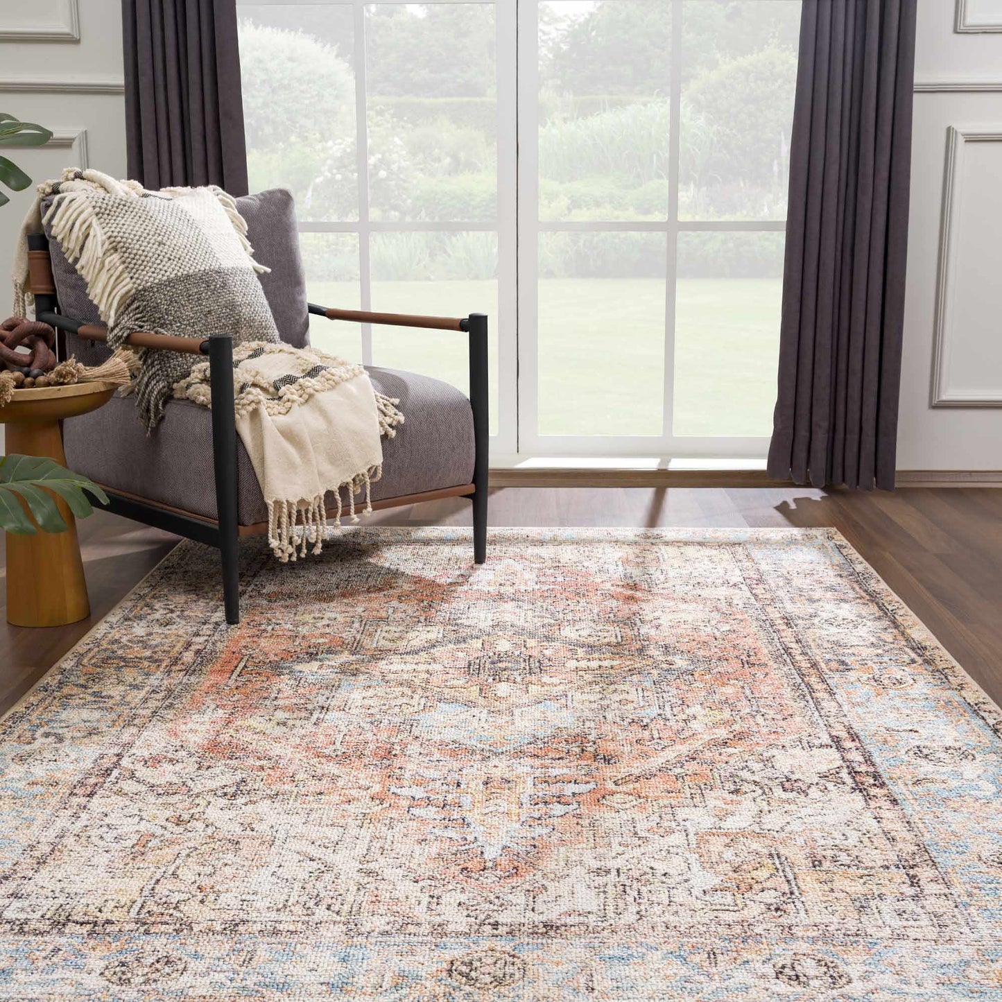 Beck Peach Washable Area Rug - - Rugs