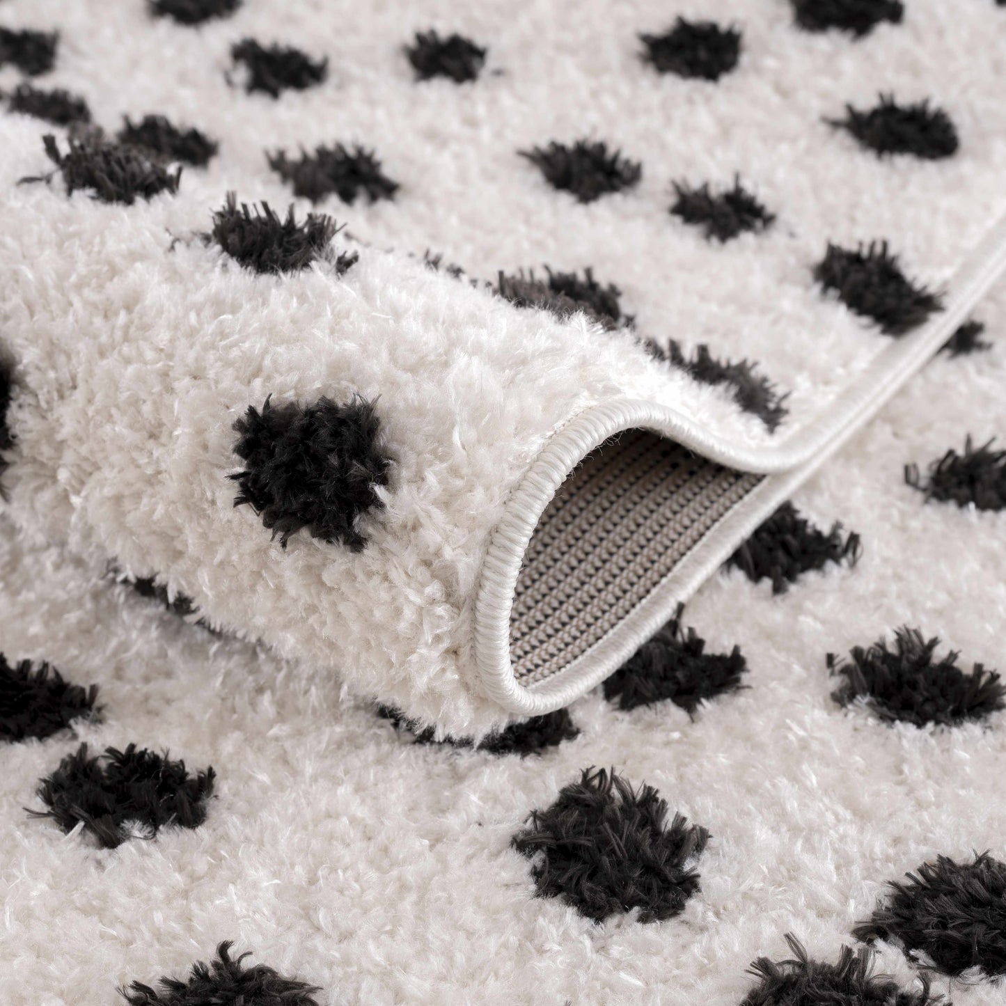 Cansu Black & White Dotted Area Rug - - Rugs