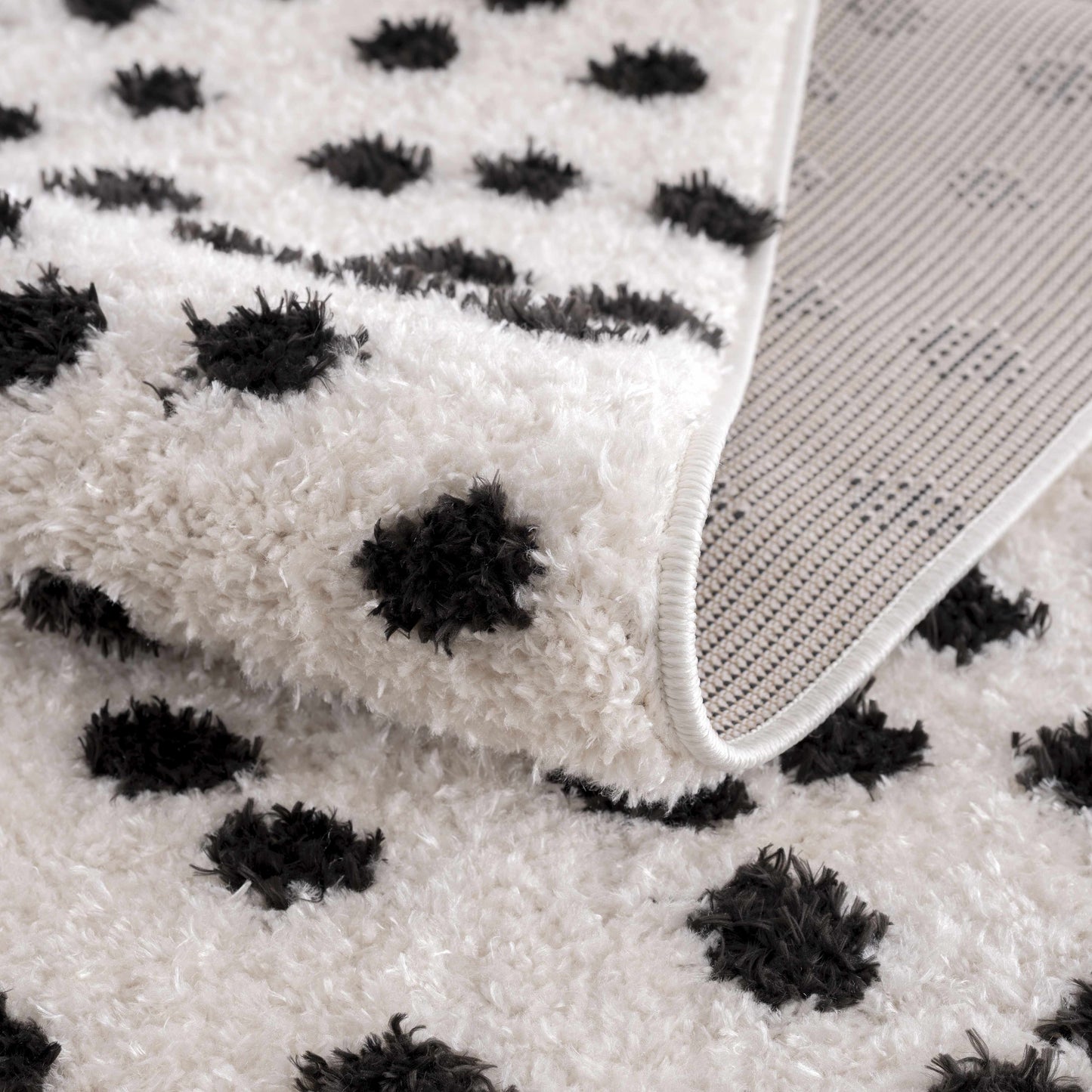 Cansu Black & White Dotted Area Rug - - Rugs