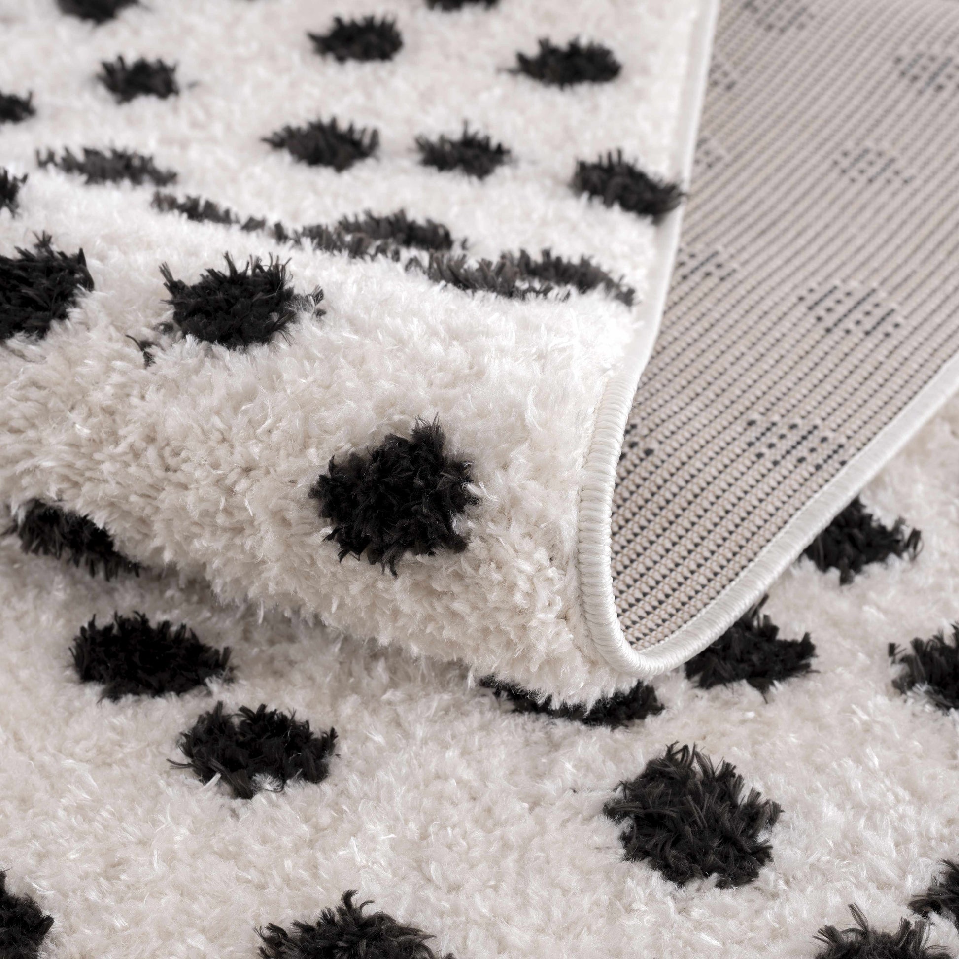 Cansu Black & White Dotted Area Rug - - Rugs