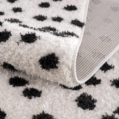 Cansu Black & White Dotted Area Rug - - Rugs