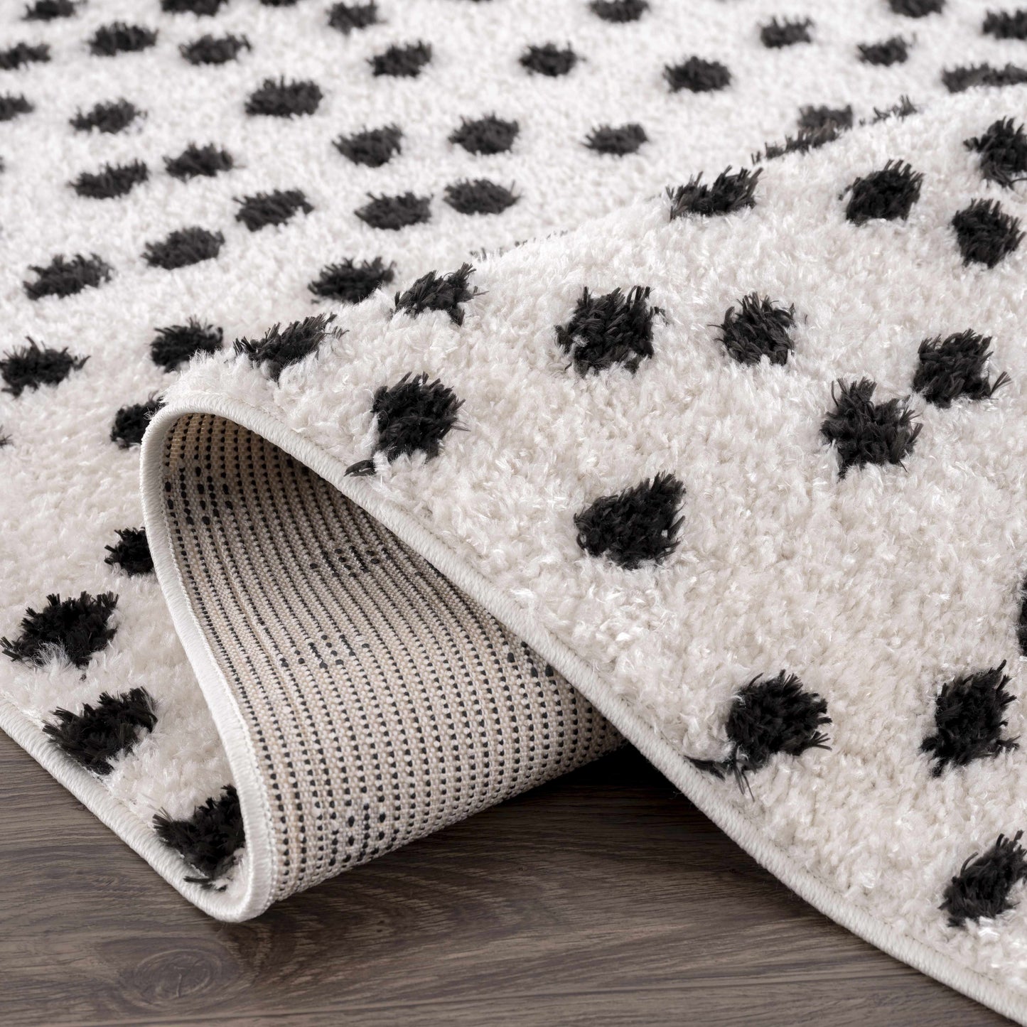 Cansu Black & White Dotted Area Rug - - Rugs