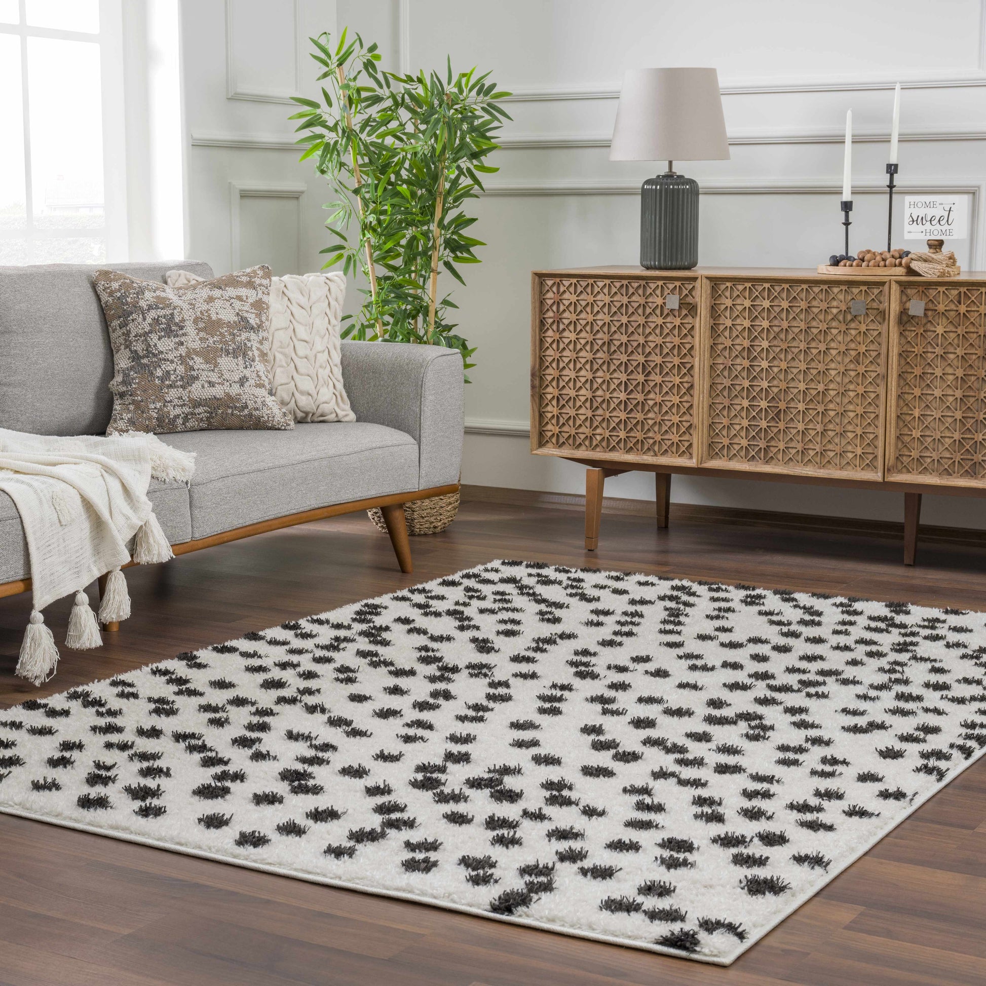 Cansu Black & White Dotted Area Rug - - Rugs
