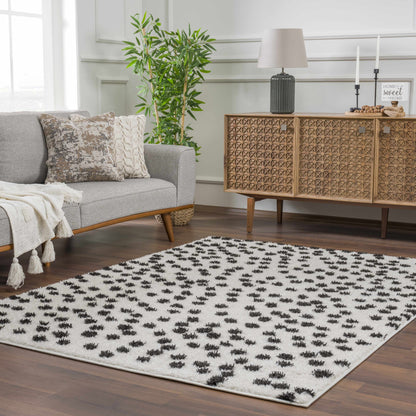 Cansu Black & White Dotted Area Rug - - Rugs