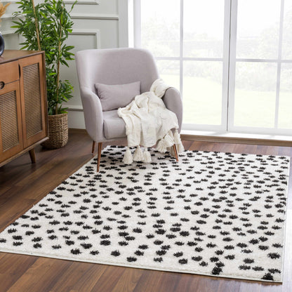 Cansu Black & White Dotted Area Rug - - Rugs